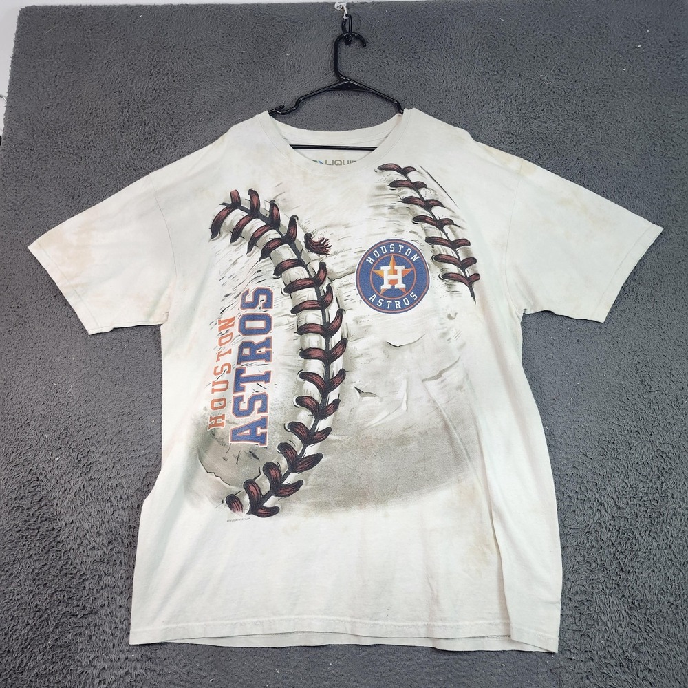 Houston Astros Shirt Mens 2XL White MLB Baseball Liquid Blue All Over Print